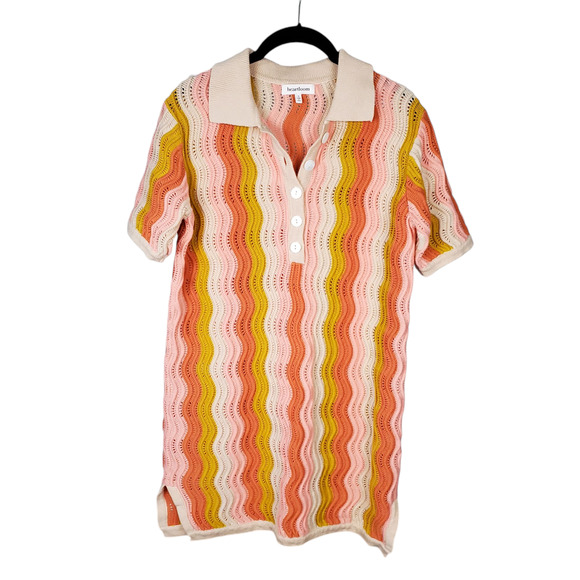 Heartloom Retro Crochet Short Sleeve Polo Mini Dress Pink Orange Stripe Small - Picture 1 of 10